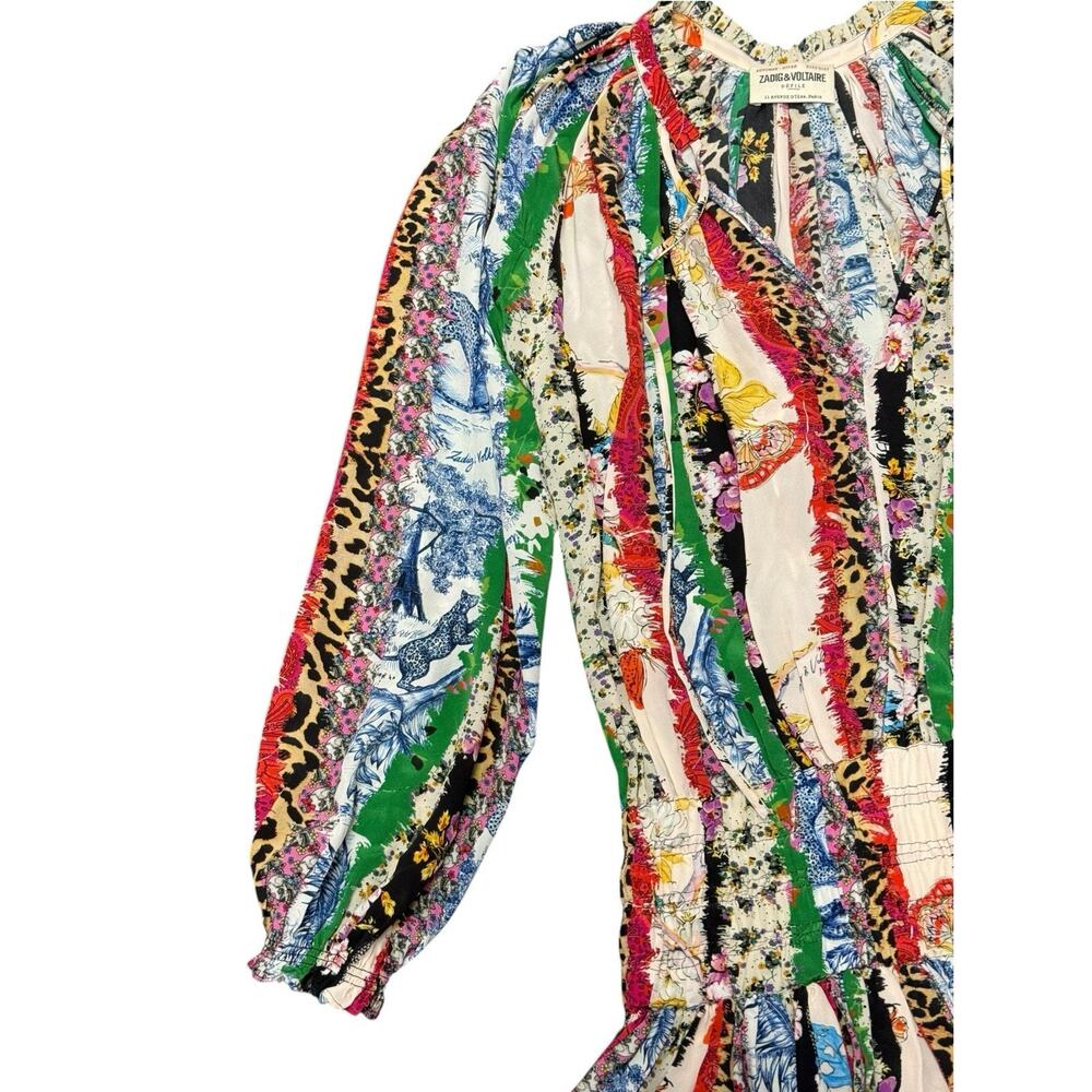 Zadig & Voltaire Rocade Mixed Print Silk Mini Dress Boho XS Rare Multicolor - Picture 5 of 12